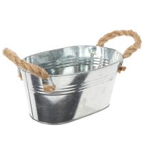 Article Bol en métal argenté avec anses en corde, hauteur 22 cm, hauteur 10 cm