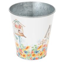 Article Pot en fer-blanc avec nichoirs, décoration estivale, jardinière H14,5 cm Ø13,5 cm