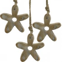 Article Fleur en bois avec motif, printemps, pendentif en bois nature, blanc H10cm 6pcs