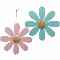 Fleurs en bois à suspendre, décoration printanière, fleur en bois rose et bleu, été, fleurs décoratives 4pcs