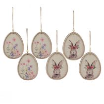 Article Image de fleurs lapin dans un œuf œufs de Pâques décoration bois 9,5×12cm 6 pcs