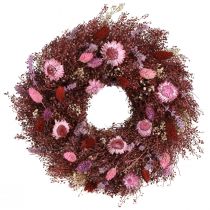 Article Couronne de fleurs séchées, rouge bordeaux, rose, Ø25cm