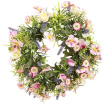Article Couronne de fleurs artificielles printemps crème rose Ø33cm