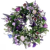 Article Couronne de fleurs décoration murale artificielle fleurs violet blanc Ø30cm H9cm