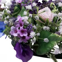 Article Couronne de fleurs décoration murale artificielle fleurs violet blanc Ø30cm H9cm