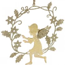 Article Ornement à suspendre Ange doré dans une couronne en métal H14cm