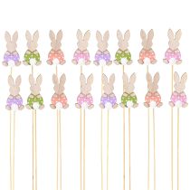 Article Bâton de fleur en bois coloré pour décoration de Pâques, lapin, 6 cm, 12 pièces