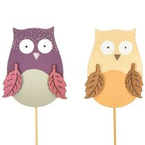 Article Bouchon fleur déco hibou bois violet, marron 8cm 12pcs