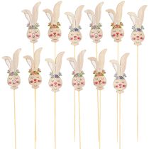 Article Piquets à fleurs Tête de lapin en bois Déco sur bâton 11cm 12pcs