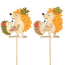 Article Bouchon de fleur hérisson avec enfant décoration d&#39;automne bois 8,5cm 8 pcs