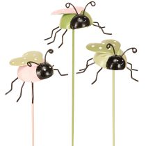 Article Piquets de jardin Coccinelle métal Vert Rose 7×4cm 6pcs