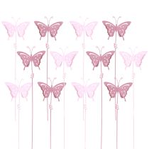 Article Bouchon fleur papillon métal rose L24cm 12 pcs