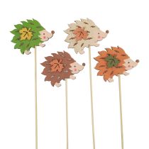 Article Bâton de fleur en bois Décoration Hérisson Marron Vert 8×6cm 12 pcs