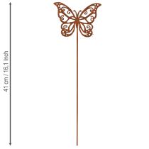 Article Tuteurs à fleurs en métal, aspect rouille, décor papillon, 10 × 7 cm, lot de 3