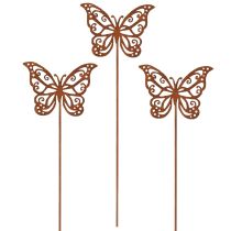 Article Tuteurs à fleurs en métal, aspect rouille, décor papillon, 10 × 7 cm, lot de 3