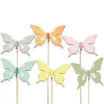 Article Bouchon fleur papillon bois avec plume 8x7cm 12pcs