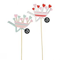 Bouchon à fleurs brouette coeurs en bois colorés 9x6,5cm 12pcs