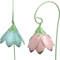 Campanules à coller, fleurs en métal, chevilles à ressort L34cm rose, violet, bleu, blanc lot de 4