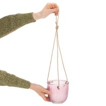Article Pot de fleurs/lanterne suspendue en verre, violet/vert, 14 cm, lot de 2