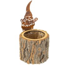 Article Pot de fleurs en bois écorce jardinière gnome rouille H24cm