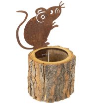 Article Pot de fleurs en bois écorce et rouille souris H24cm