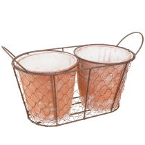 Article Pot de fleur panier en fil de céramique terre cuite marron L38,5cm