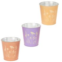 Article Pot de fleurs rond aux couleurs pastel, orné de motifs floraux, pour plantes d'intérieur, 12 cm, lot de 3.