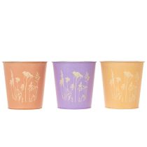 Article Pot de fleurs rond aux couleurs pastel, orné de motifs floraux, pour plantes d'intérieur, 12 cm, lot de 3.