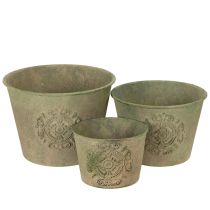 Article Pot de fleurs en métal, vert, vintage, Ø 22 cm – 13,5 cm, lot de 3
