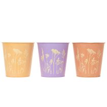 Article Set de 3 cache-pots métalliques motifs floraux pastel 10 cm