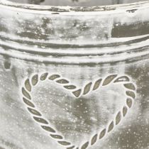 Article Pot de fleurs style shabby chic, cache-pot en métal, en forme de cœur, Ø 17,5 cm, H 15,5 cm