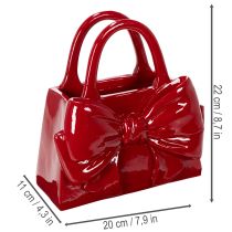 Article Vase décoratif en forme de sac à main avec nœud, finition brillante, 22 cm