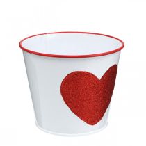 Article Cache-pot blanc avec coeur dans cache-pot rouge Ø13cm H10.5cm