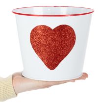 Article Pot de fleurs blanc à cœur rouge, jardinière, Ø18cm H13,5cm