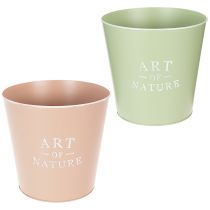 Article Lot de 2 cache-pots ronds en métal 22 cm – Vert pastel et rose