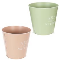 Article Lot de 2 cache-pots ronds en métal 22 cm vert et rose pastel