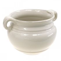 Pot de Fleurs avec Anse Jardinière Pot de Fleurs en Céramique Blanc Ø14cm