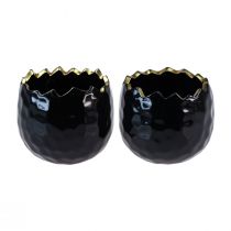 Pot de fleur pot aubergine céramique noir Ø10cm H8cm 2pcs