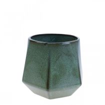 Article Pot de fleur jardinière céramique vert hexagonal Ø10cm H9cm