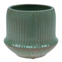 Cache-pot en céramique à rainures vert clair Ø14.5cm H12.5cm