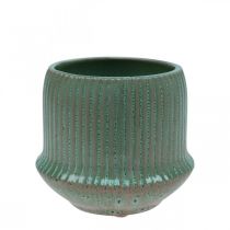 Article Cache-pot en céramique à rainures vert Ø12cm H10.5cm