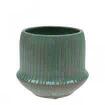 Article Cache-pot en céramique à rainures vert Ø12cm H10.5cm