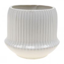 Article Cache-pot en céramique à rainures blanc Ø14.5cm H12.5cm