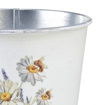 Article Pot de fleurs jardinière métal fleurs blanches 12,5cm H11,5cm