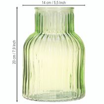 Article Vase à fleurs rétro en verre vert rainuré Ø13,5cm H20cm