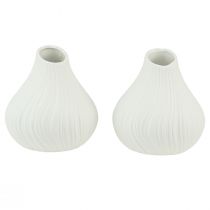 Vase à fleurs forme oignon céramique blanc Ø13cm H13,5cm 2pcs