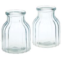 Article Vases à fleurs en verre à rainures bleu Ø11cm H14.5cm 2pcs