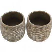 Article Pot de fleurs Boho cache pot en céramique aspect tressé Ø9cm H10.5cm 2pcs