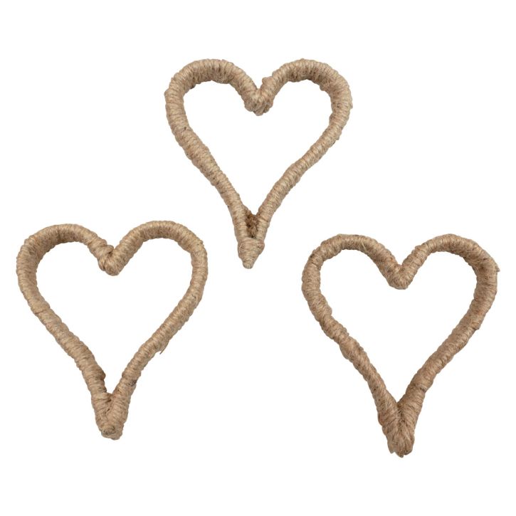 Anneau en métal coeur style bohème anneau décoratif ruban de jute 11cm 6pcs