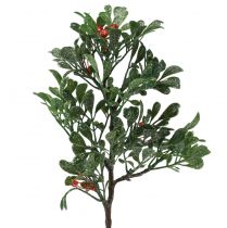 Branche artificielle hiver vert baies rouges paillettes gel 36cm